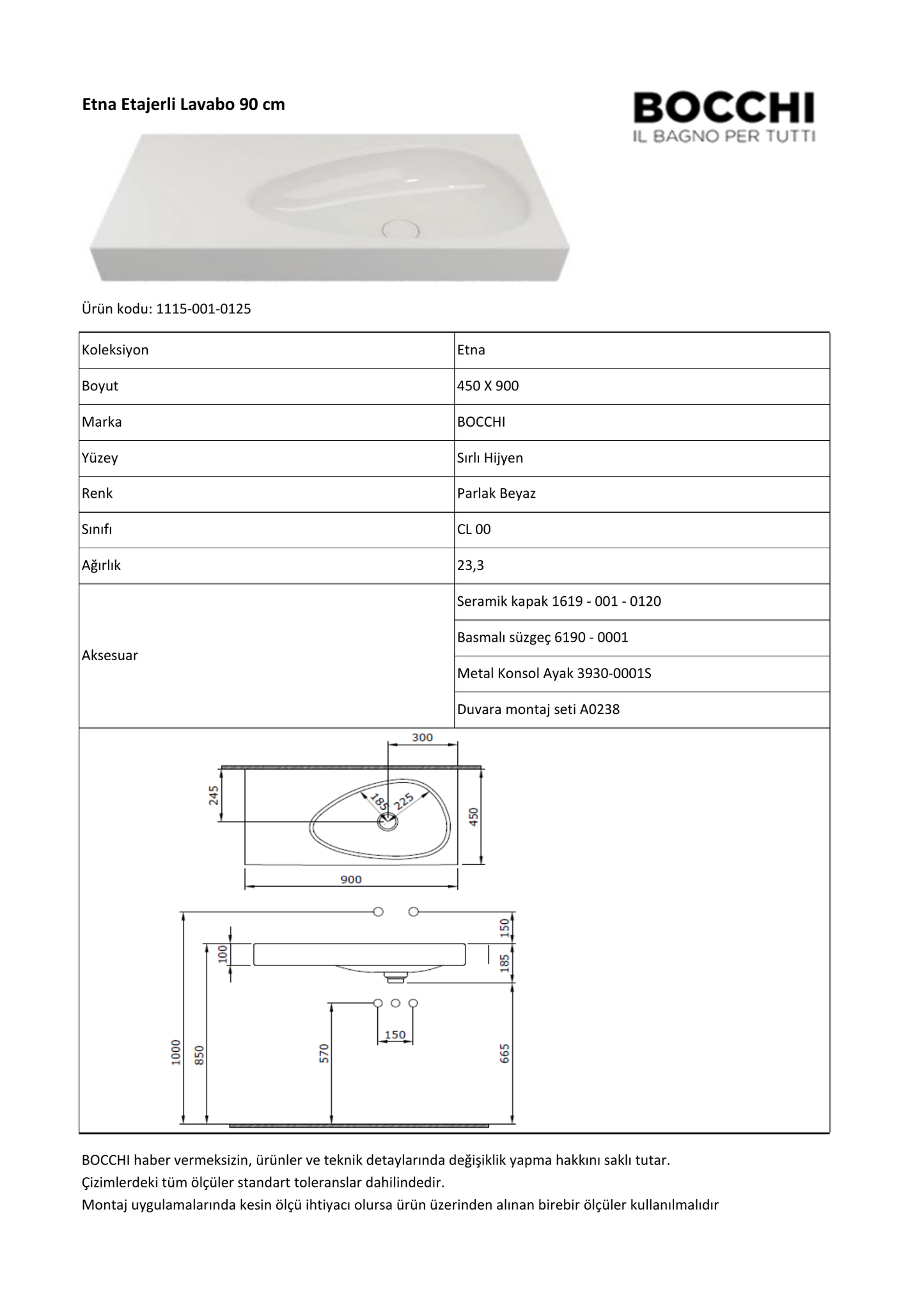 Bocchi Etna 1115-0125 90 cm lavabo resmî teknik detay görseli