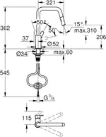 Grohe Start Siyah Çekilebilir Evye Bataryası 306312430