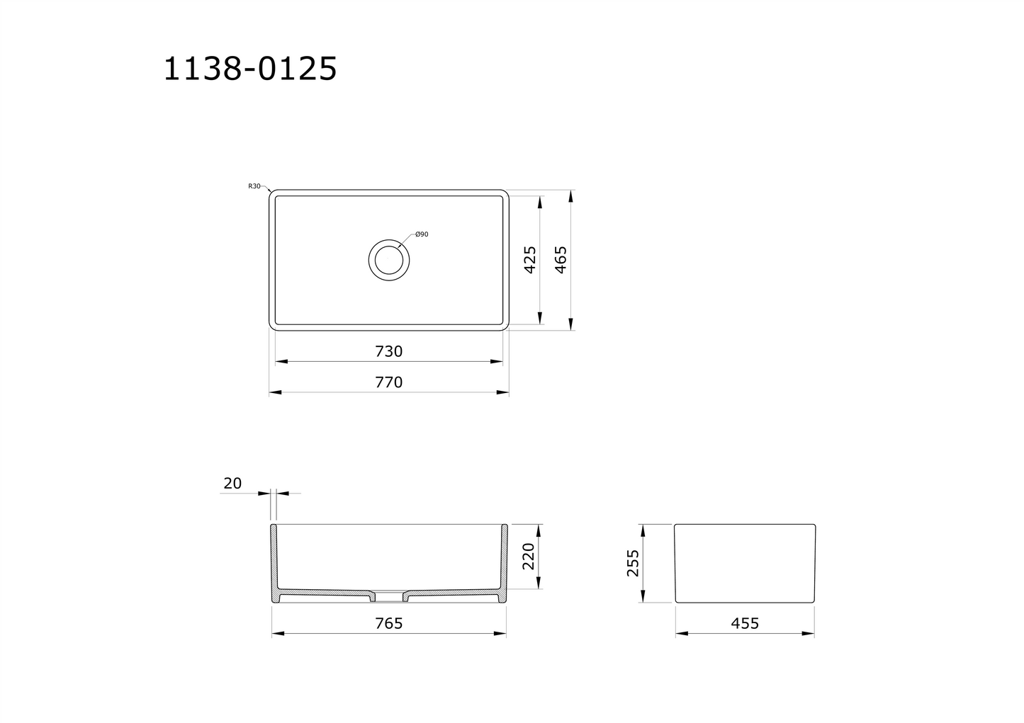 Bocchi Lavello 1138 resmi teknik çizimi