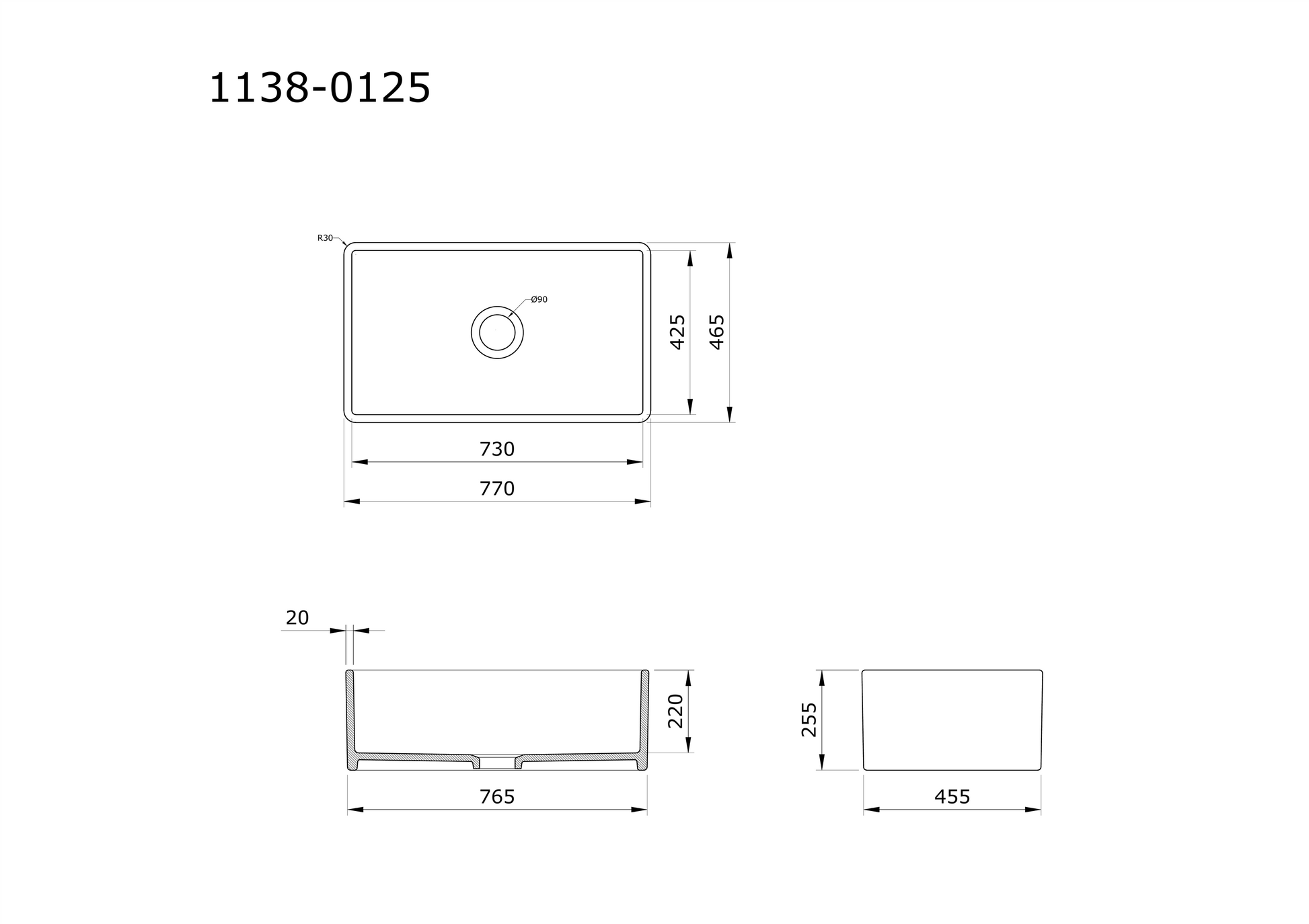 Bocchi Lavello 1138 resmi teknik çizimi