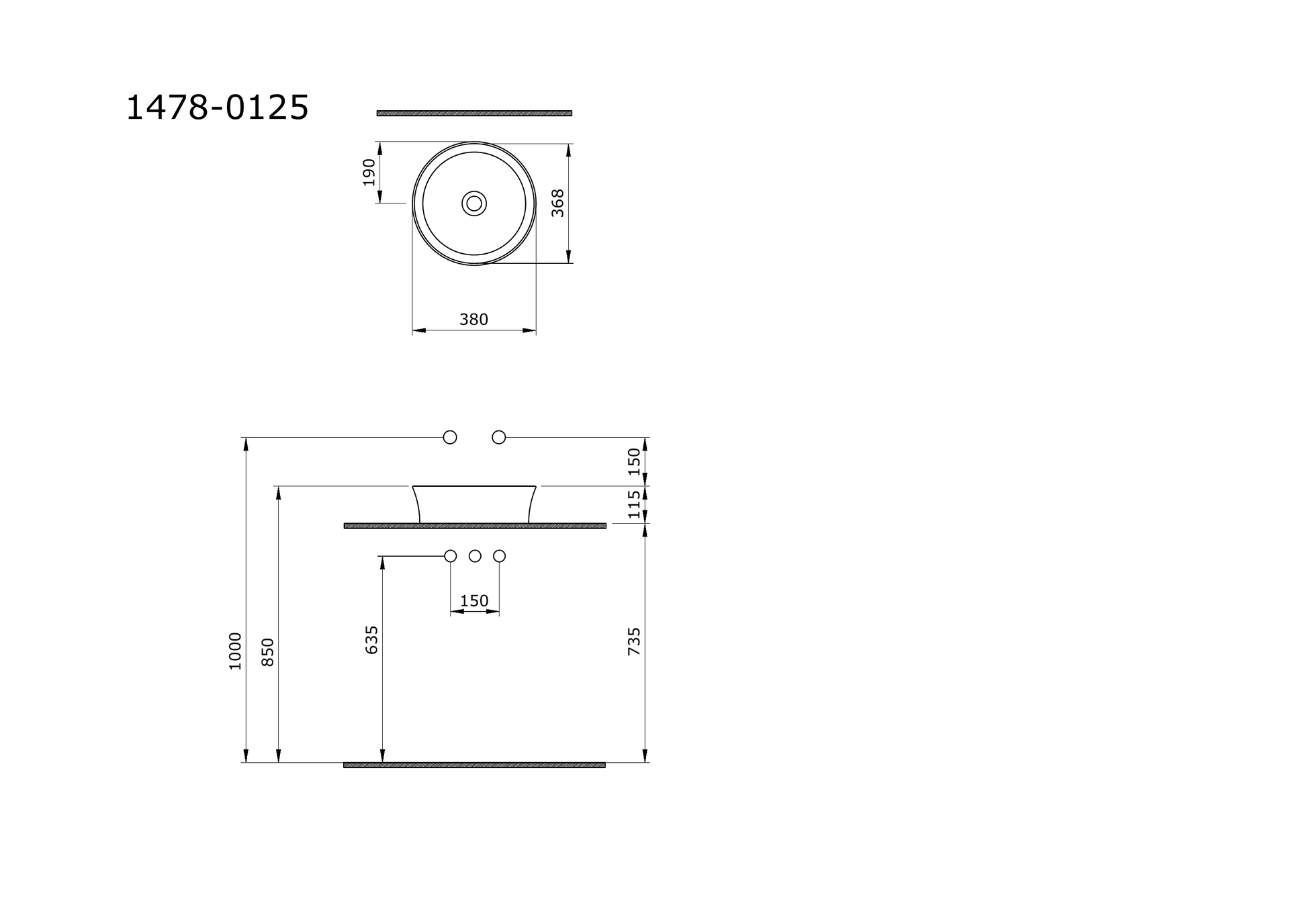 Bocchi Sottile Slim Line 1478 teknik ölçü çizimi