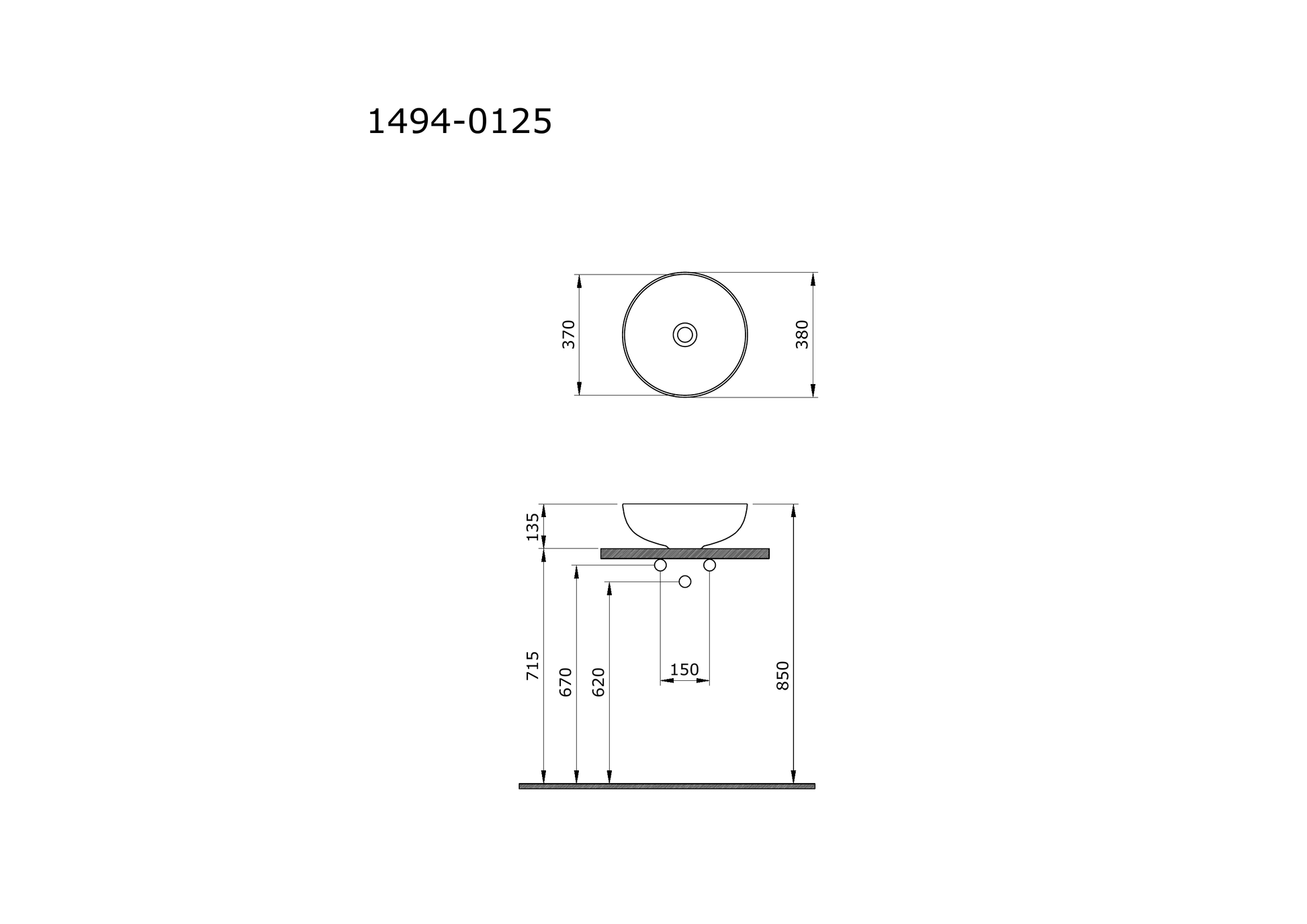Bocchi Sottile Slim Line 1494 teknik ölçü çizimi