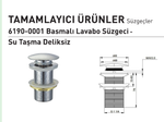 Bocchi 6190-0001 su taşma deliksiz süzgeç resmî teknik çizimi