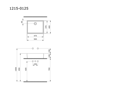 Bocchi Milano 50 cm çanak lavabo teknik çizimi