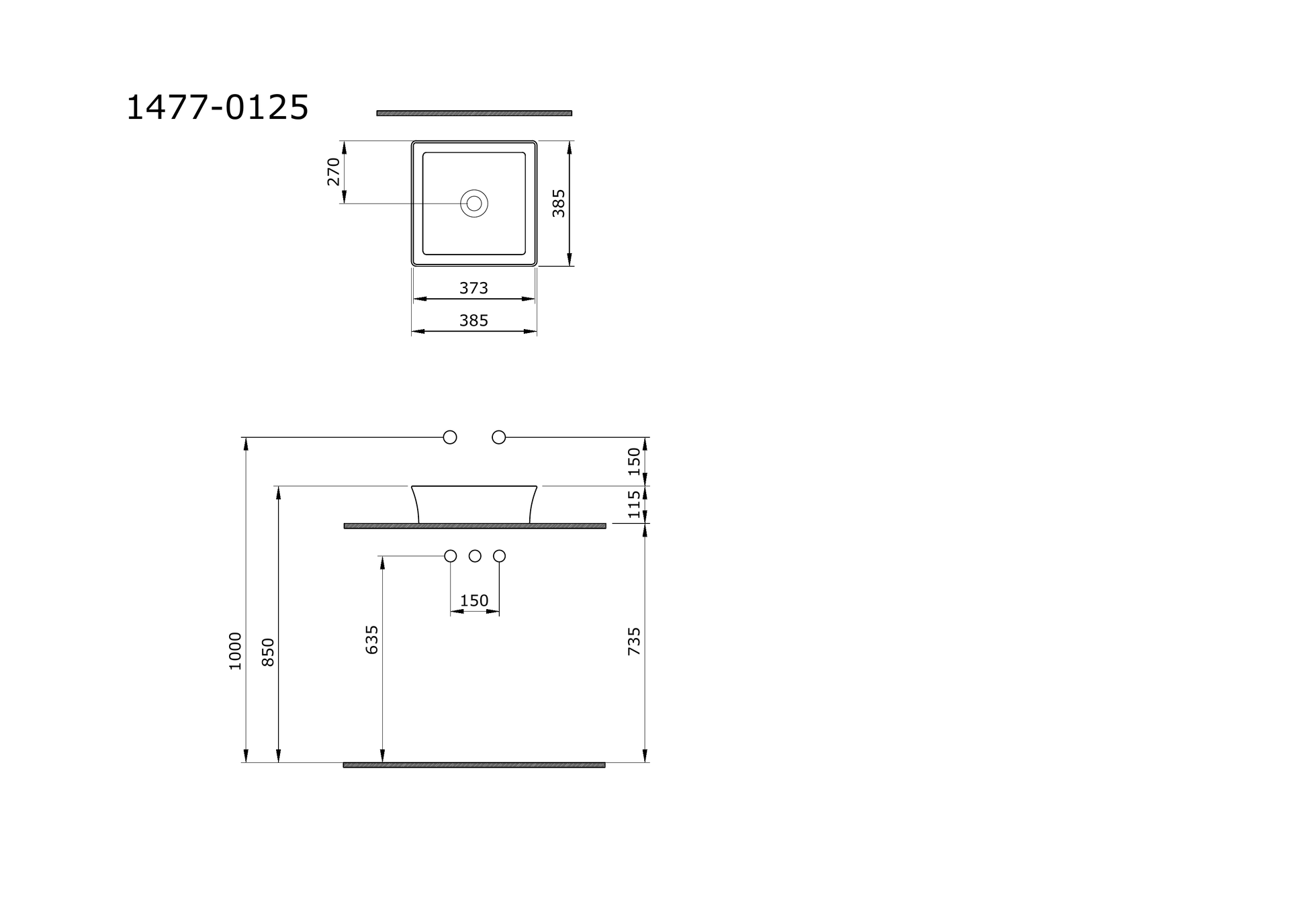 Bocchi Sottile Slim Line 1477 teknik çizimi