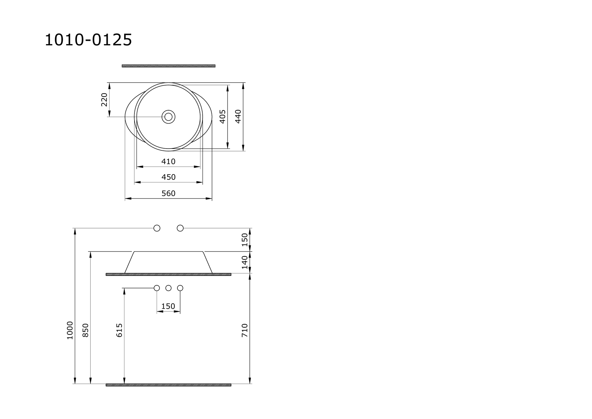 Bocchi Venezia 56 cm çanak lavabo teknik çizimi