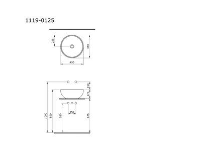 Bocchi Venezia 45 cm çanak lavabo teknik çizimi