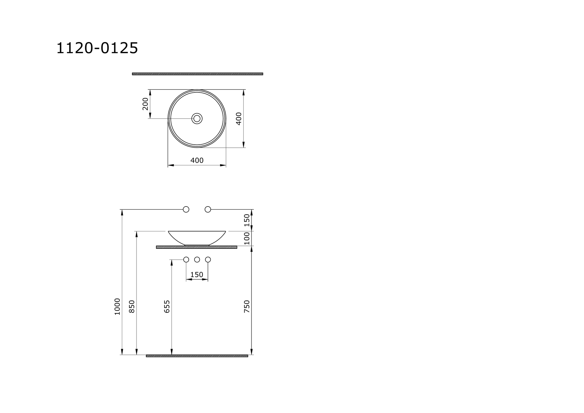 Bocchi Venezia 40 cm çanak lavabo teknik çizimi