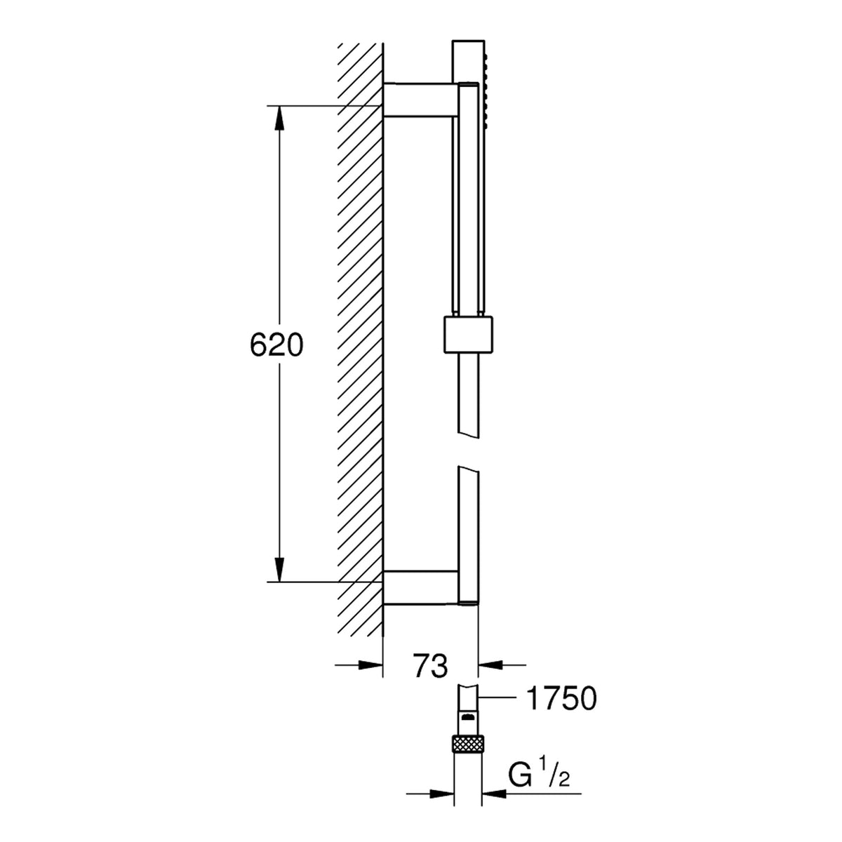 Grohe Euphoria Cube Stick Sürgülü Duş Seti - Teknik Çizim