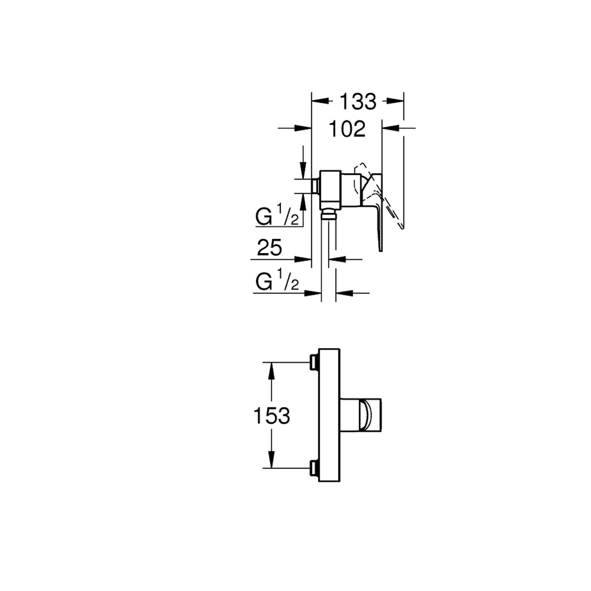 Grohe Lineare Duş Bataryası - Teknik Çizim