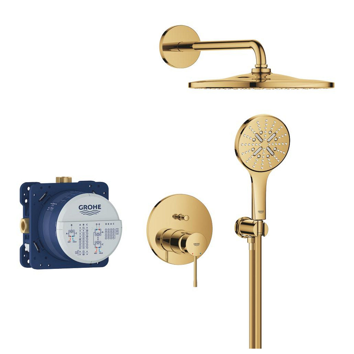 Grohe Essence Ankastre Banyo/Duş Bataryası, Tepe ve El Duşu Seti, Altın - Ürün Görseli