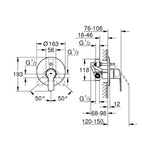 Grohe Eurostyle Cosmopolitan Ankastre Banyo Bataryası - Teknik Çizim