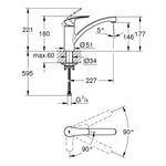 Grohe Eurosmart Döner Başlıklı Eviye Bataryası - Teknik Çizim