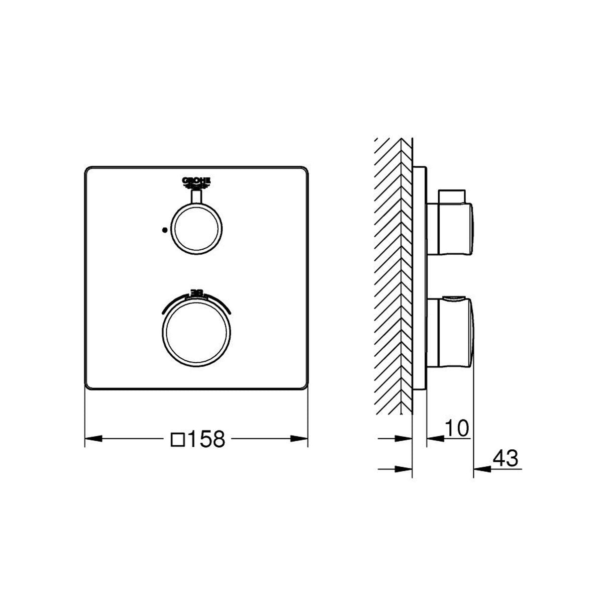 Grohe Grohtherm Termostatik Banyo/Duş Bataryası (Sıva Üstü Grubu) - Teknik Çizim