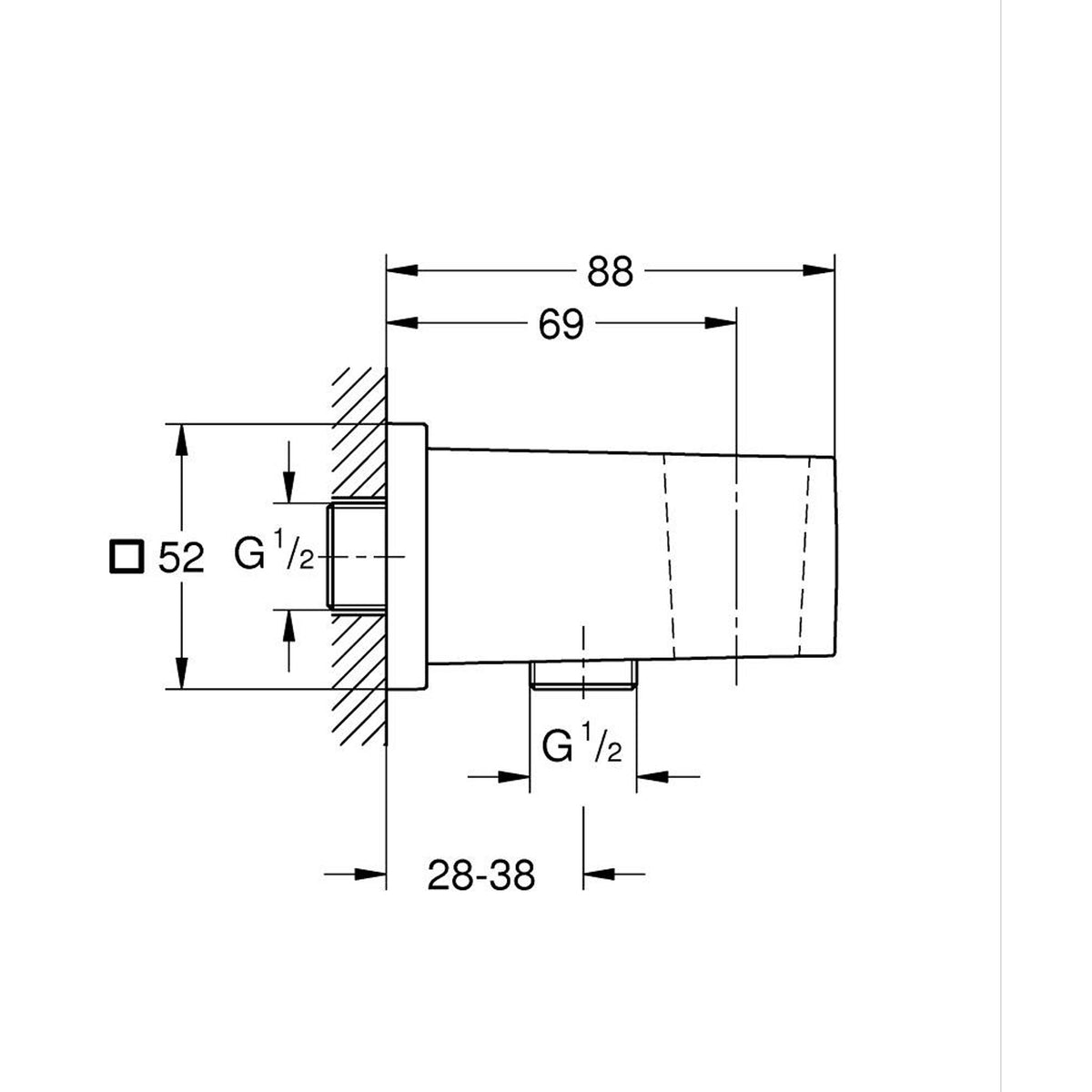 Grohe Euphoria Cube Askılı Duş Çıkış Dirseği, Sert Grafit - Teknik Çizim