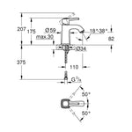 Grohe Grandera Lavabo Bataryası (M-Boy) - Teknik Çizim