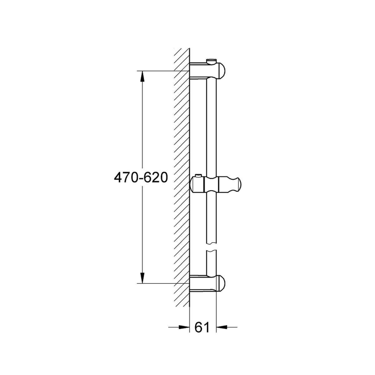 Grohe Euphoria Duş Sürgüsü, 600 mm - Teknik Çizim