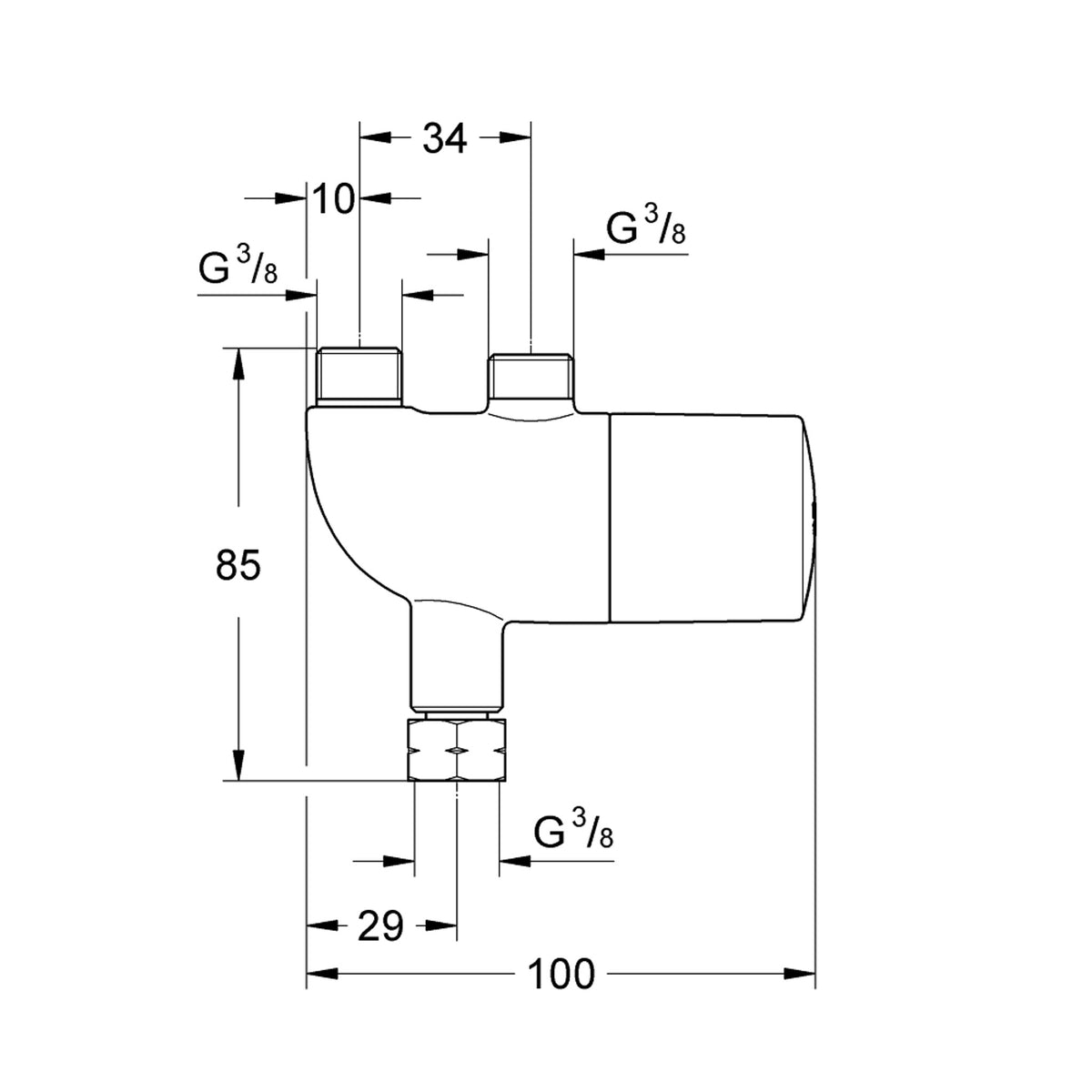 Grohe Grohtherm Micro Termostatik Oransal Valf - Teknik Çizim