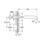 Grohe Essence E Ankastre Fotoselli Lavabo Bataryası, Tek Su Girişli - Teknik Çizim