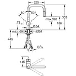 Grohe Minta Spiralli Eviye Bataryası, Döner Borulu - Teknik Çizim