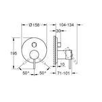 Grohe Atrio Ankastre Banyo/Duş Bataryası (Sıva Üstü Grubu), 3 Yollu, Fırçalı Bakır - Teknik Çizim