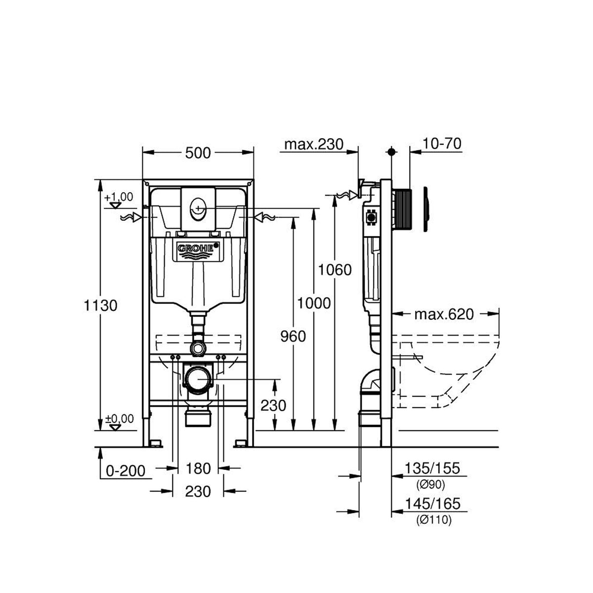 Grohe Rapid SL Gömme Rezervuar (Kumanda Paneli Dahil) - Teknik Çizim