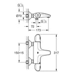 Grohe Grohtherm 1000 New Termostatik Banyo Bataryası - Teknik Çizim