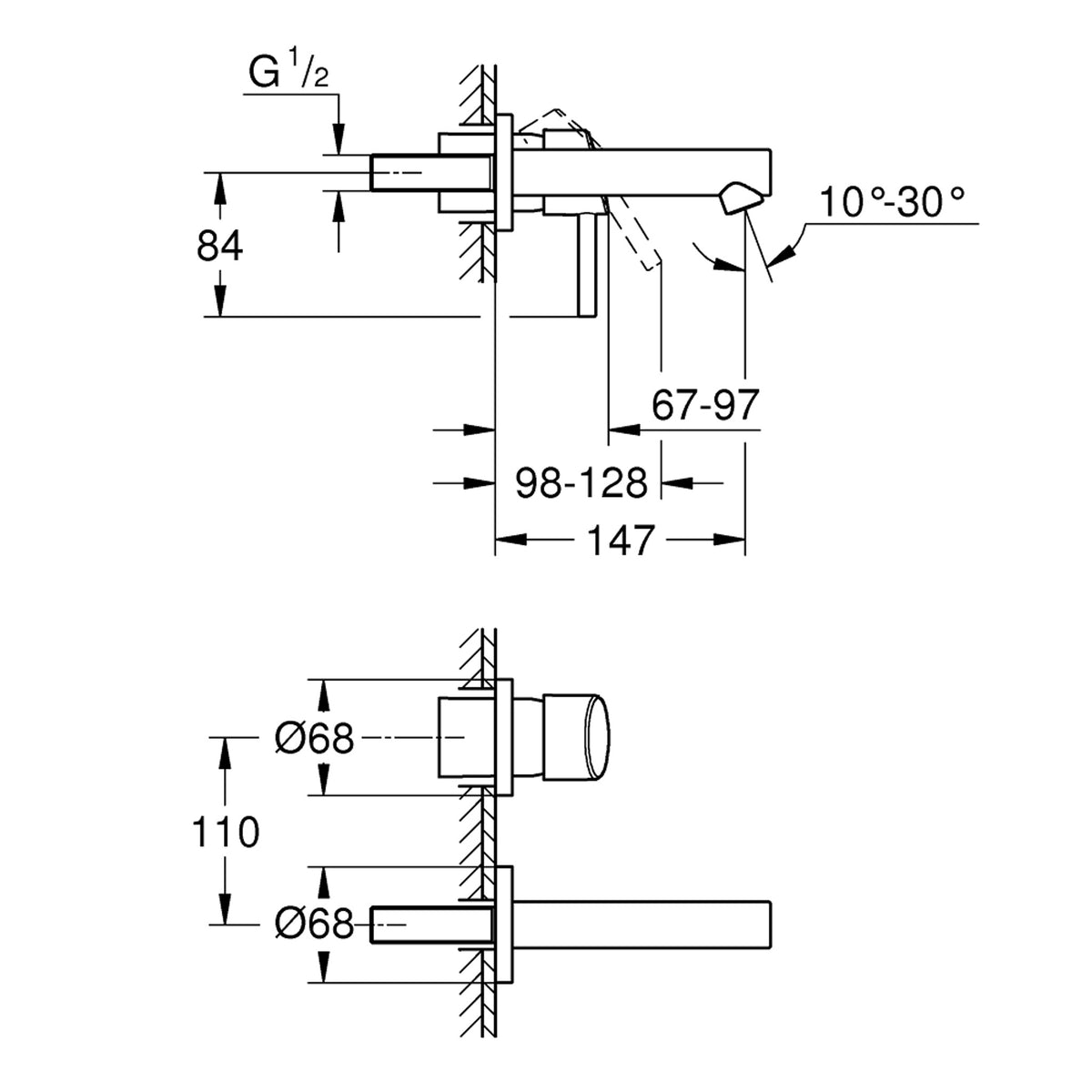 Grohe Concetto İki Delikli Ankastre Lavabo Bataryası (Sıva Üstü Grubu) - Teknik Çizim