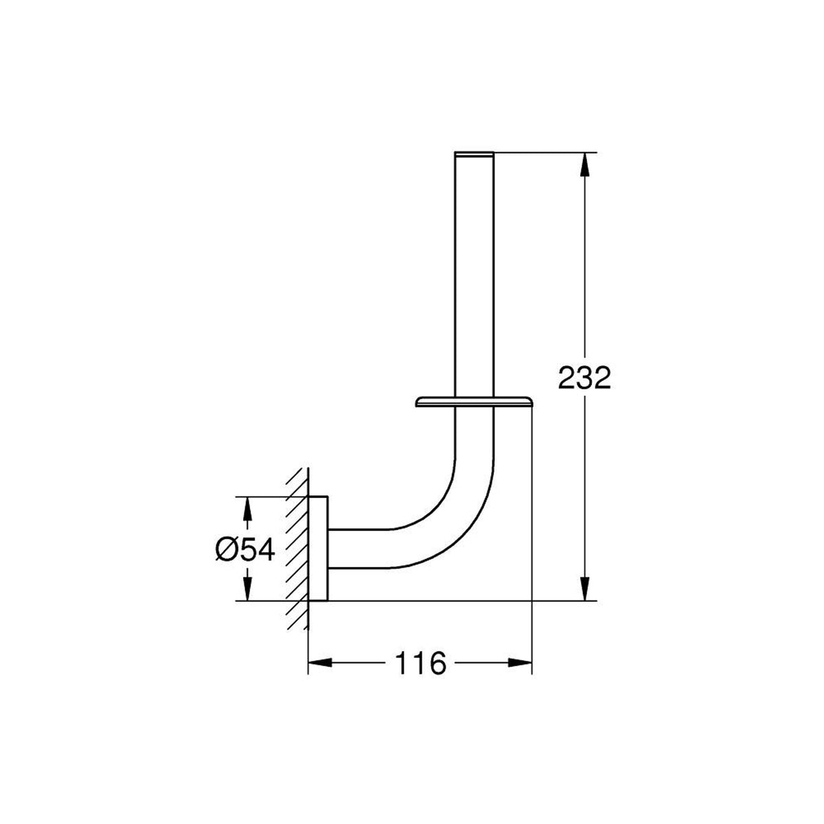 Grohe Essentials Dikey Tuvalet Kağıtlığı, Mat Siyah - Teknik Çizim
