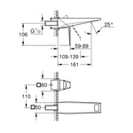 Grohe Allure Brilliant Duvardan Ankastre Lavabo Bataryası (Sıva Üstü Grubu) - Teknik Çizim