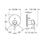 Grohe Concetto Ankastre Banyo/Duş Bataryası (Sıva Üstü Grubu) - Teknik Çizim