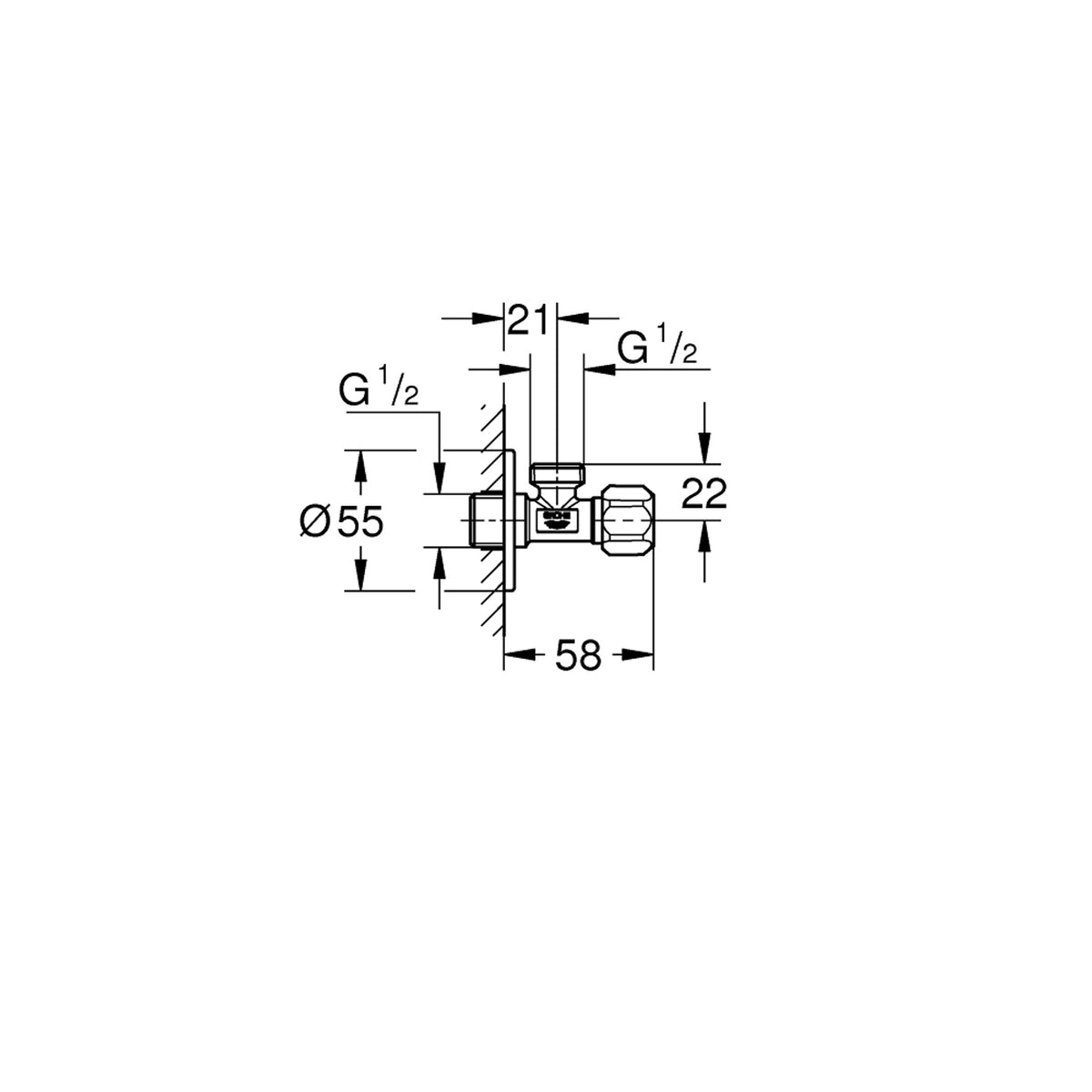 Grohe Ara Musluk (1/2 Giriş, 1/2 Çıkışlı) - Teknik Çizim