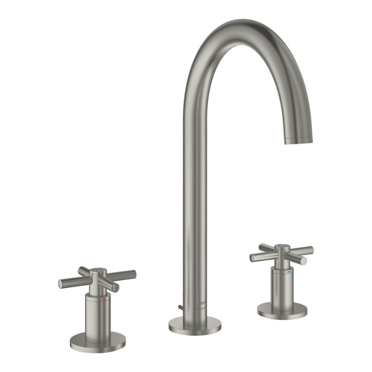 Grohe Atrio 3 Delikli Ankastre Lavabo Bataryası (4 Çubuklu Volan) L-Boy, Saten Çelik - Ürün Görseli