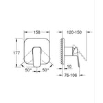 Grohe Cubeo Ankastre Duş Bataryası, Mat Siyah (Sıva Üstü Grubu) - Teknik Çizim