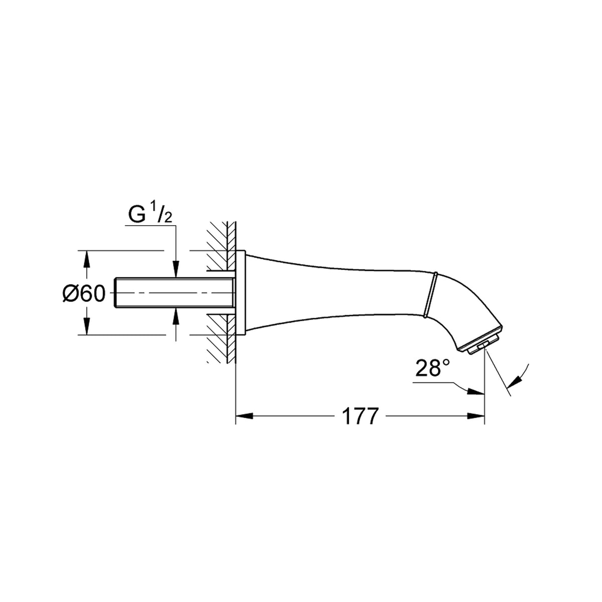 Grohe Grandera Çıkış Ucu, Krom-Altın - Teknik Çizim