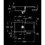 Grohe K500 Kompozit Damlalıklı Tek Gözlü Eviye, Granit Siyah - Teknik Çizim