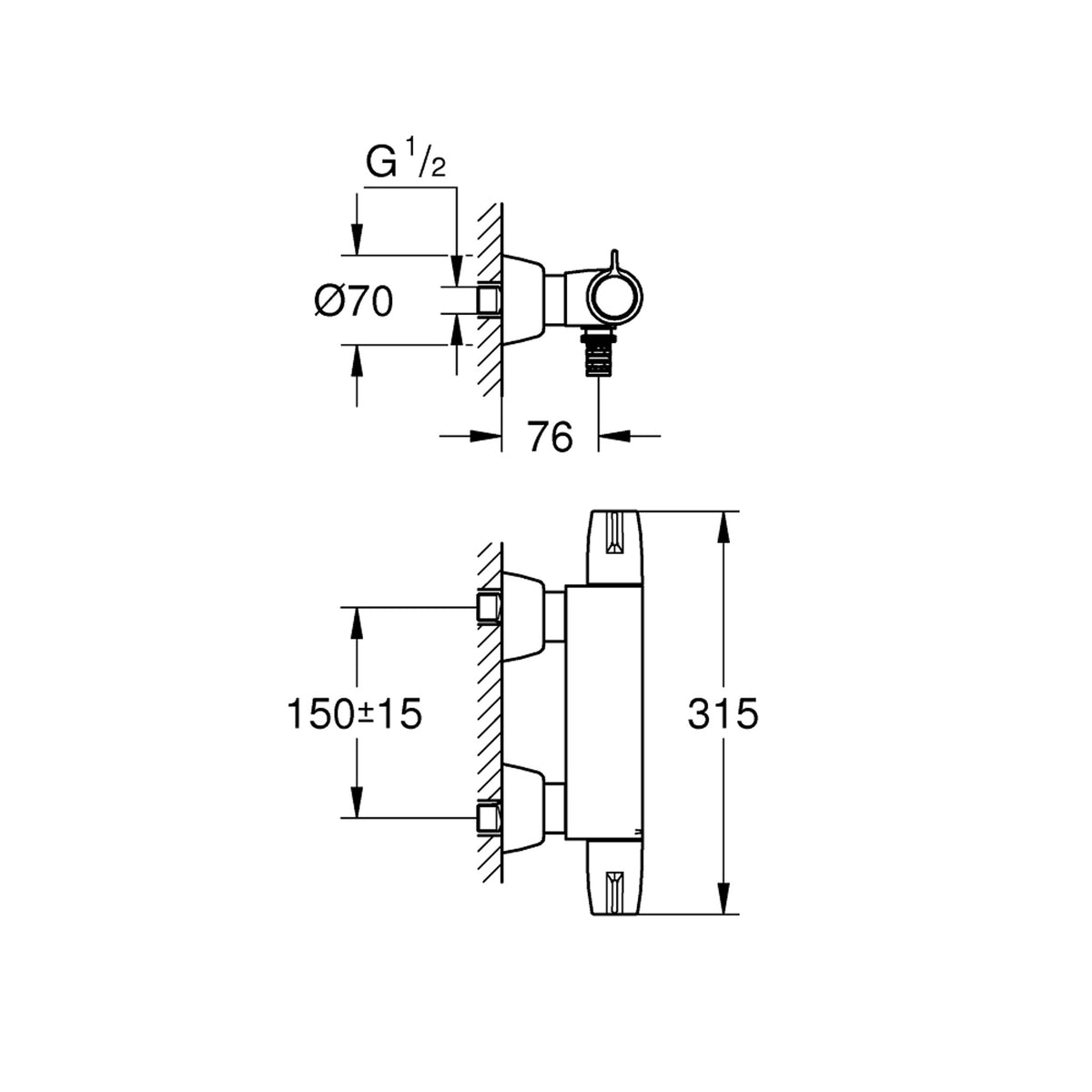Grohe Grohtherm Special Termostatik Duvardan Lavabo Bataryası - Teknik Çizim