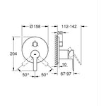 Grohe Lineare Ankastre Banyo Bataryası (3 Yollu, Sıva Üstü Grubu), Fırçalı Bakır - Teknik Çizim