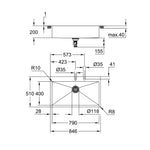 Grohe K800 Tek Gözlü Eviye, Paslanmaz Çelik (84x51 cm) - Teknik Çizim