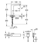 Grohe Eurocube E Fotoselli Lavabo Bataryası (Çift Su Girişli-Elektrikli) - Teknik Çizim