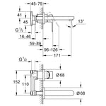 Grohe BauLoop İki Delikli Ankastre Lavabo Bataryası (Sıva Üstü Grubu) - Teknik Çizim