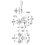 Grohe Eurosmart Cosmopolitan Banyo Bataryası + El Duşu Seti - Teknik Çizim