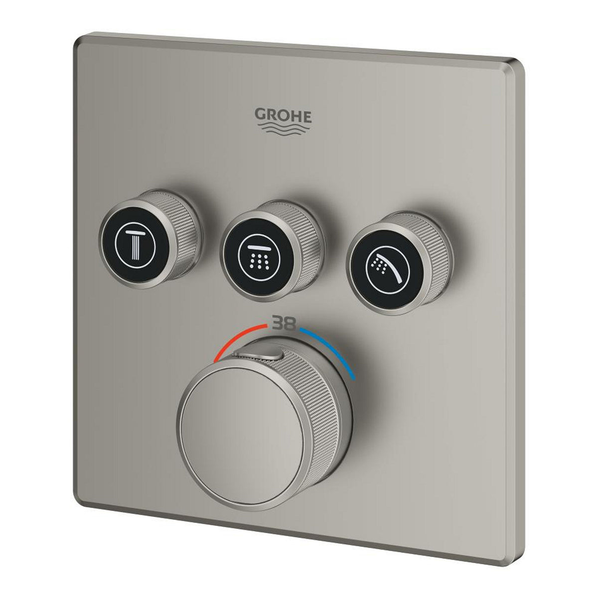 Grohe Grohtherm SmartControl Akış Kontrollü Ankastre Termostatik Banyo Bataryası (3 Yollu, Sıva Üstü Grubu), Saten Çelik - Ürün Görseli