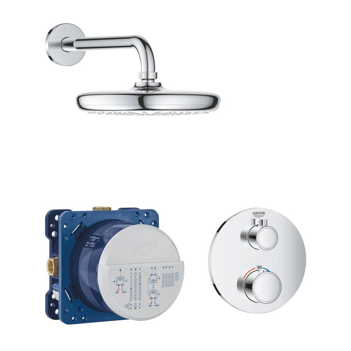 Grohe Grohtherm Perfect Ankastre Termostatik Duş Bataryası ve Tepe Duşu Seti - Ürün Görseli