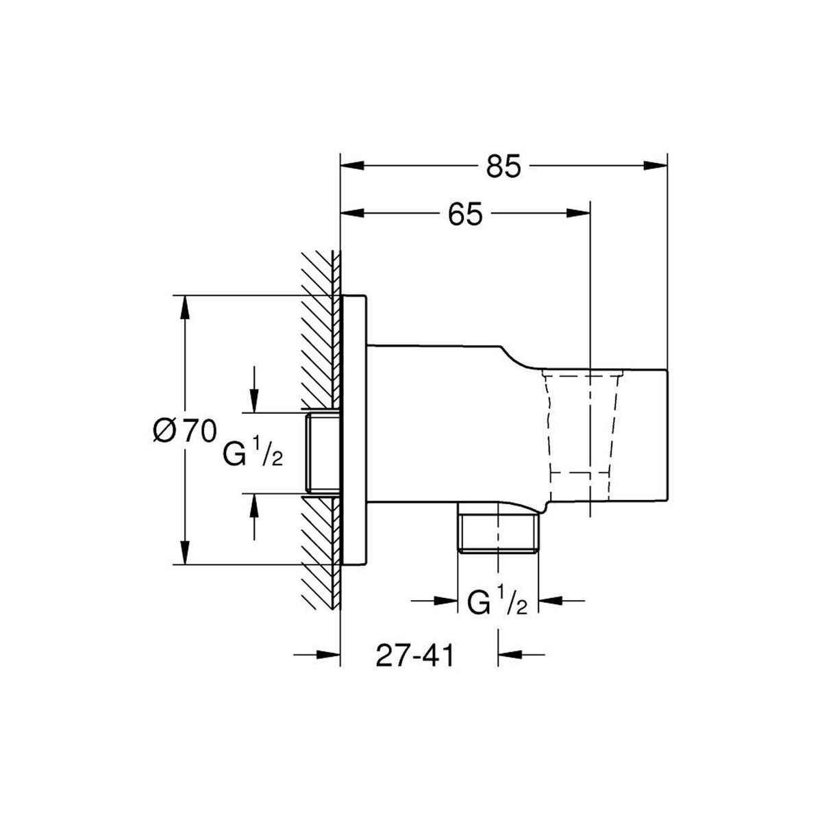 Grohe Tempesta Duş Çıkış Dirseği, Mat Siyah - Teknik Çizim