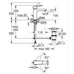 Grohe Cubeo Lavabo Bataryası, Mat Siyah, M-Boy (Sifon Kumandalı) - Teknik Çizim