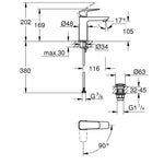 Grohe Cubeo Lavabo Bataryası, M-Boy - Teknik Çizim