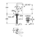 Grohe Essence Yüksek Lavabo Bataryası (L-Boy) - Teknik Çizim
