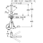 Grohe Minta Spiralli Eviye Bataryası, Fırçalı Altın - Teknik Çizim