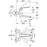 Grohe Euroeco Special Duvardan Lavabo Bataryası, 257 mm Çıkış Ucu - Teknik Çizim